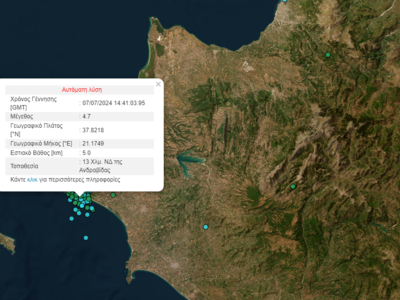 Νέος σεισμός 4,7 Ρίχτερ στην Ηλεία, στην...